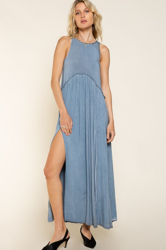 Stone Washed maxi-jurk met zijsplit