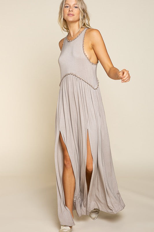 Stone Washed Side Slit Maxi Dress