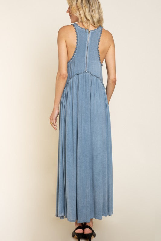 Stone Washed maxi-jurk met zijsplit