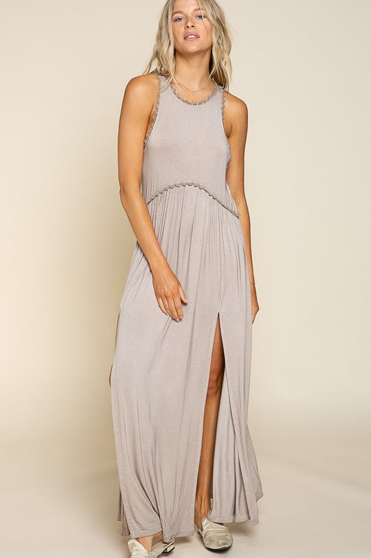 Stone Washed Side Slit Maxi Dress