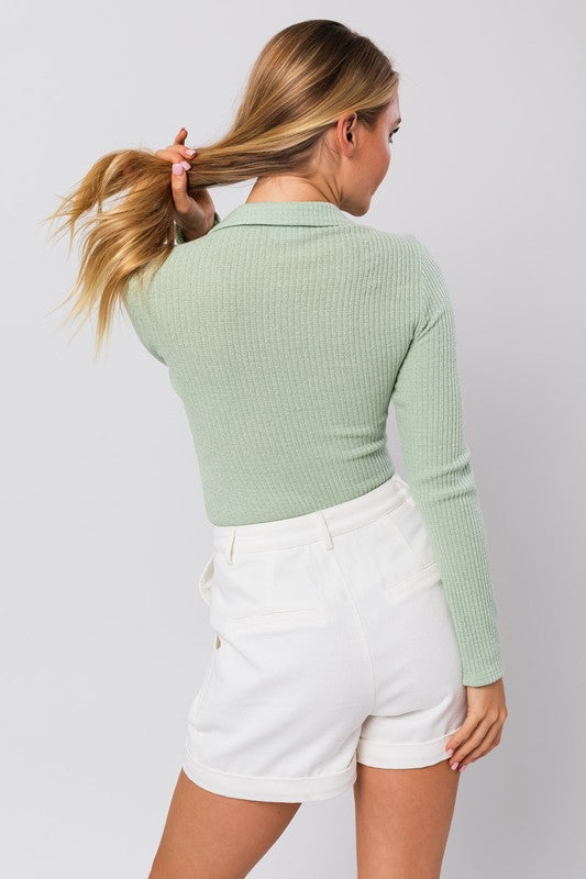 Long Sleeve Collared Bodysuit