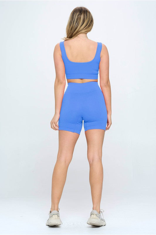 Seamless Ribbed Tank Top & Biker Shorts