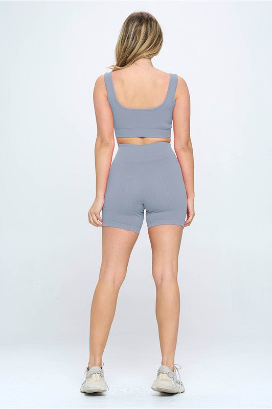 Seamless Ribbed Tank Top & Biker Shorts