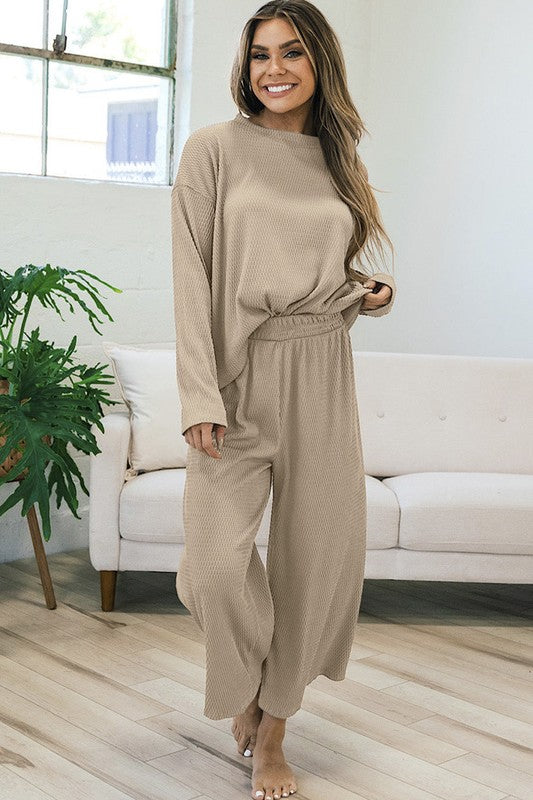 Textured Pullover and Pant Set